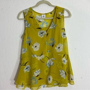 CAbi #3782 yellow Dazzle floral blouse size small 2 piece with camisole